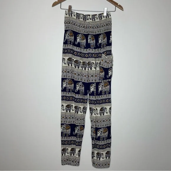 Joob Joob Elephant Print Navy and Cream Hippie Harem Pants/Boho Yoga Pants - Picture 4 of 7